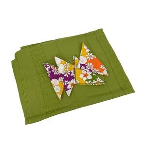 Vtg MCM Avocado Green Oblong Tablecloth Groovy Poppy Retro 4 Napkins 83”x 57”